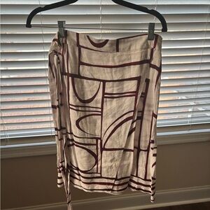 LOFT Asymmetrical Wrap Skirt in Burgundy and Cream